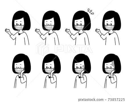 戴著面具黑色和白色的女人的面部表情集 戴著面具黑色和白色的女人的面部表情集 73857225