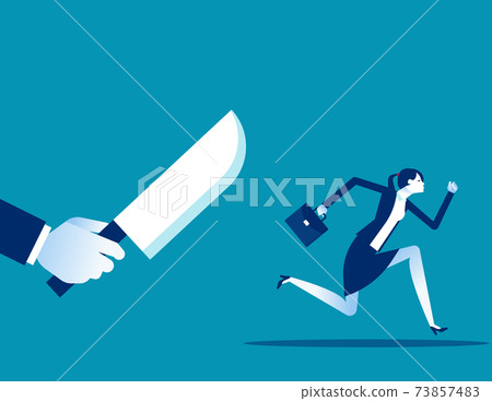 Businesswoman being chased by a knife. Danger Businesswoman being chased by a knife. Danger 73857483