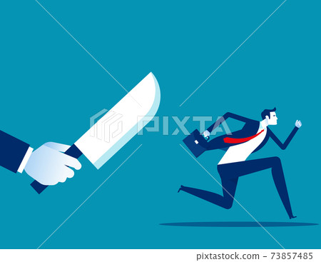 Businessman being chased by a knife. Danger 73857485
