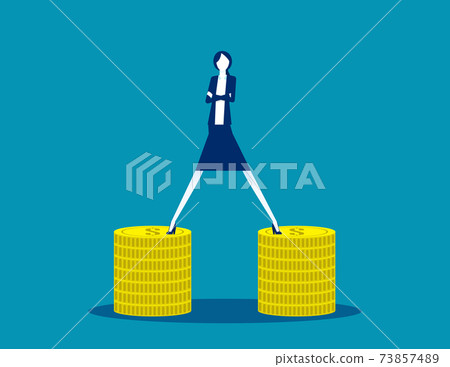 The women stepped on the money on both sides. Business finance and economy 73857489