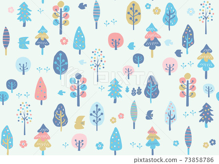 Scandinavian handwritten spring tree pattern 73858786