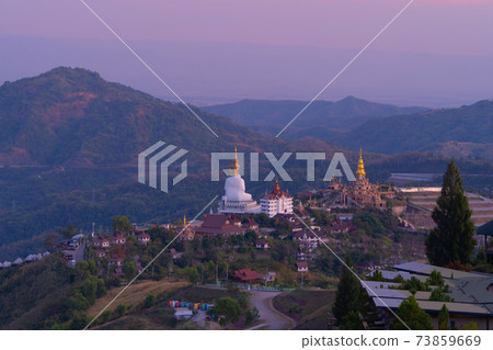 Aerial view of Wat Phra Thart Pha Sorn Kaew Statue temple, Phetchabun, Thailand. Nature landscape background. Travel trip on holiday and vacation. Thai tourist attraction. 73859669