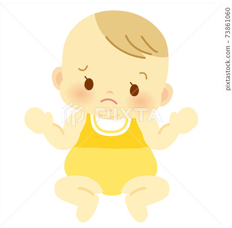 Baby with a troubled expression in baby clothes_Baby full body illustration 109 73861060
