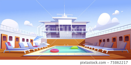 Swimming pool on cruise liner, empty ship deck 73862217