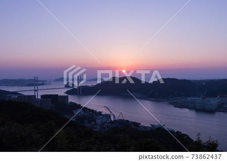 Nagasaki Megami Ohashi evening view from Nabekanzan Park Observatory Nagasaki Megami Ohashi evening view from Nabekanzan Park Observatory 73862437