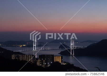 Nagasaki Megami Bridge night view from Nabekanzan Park Observatory Nagasaki Megami Bridge night view from Nabekanzan Park Observatory 73862546