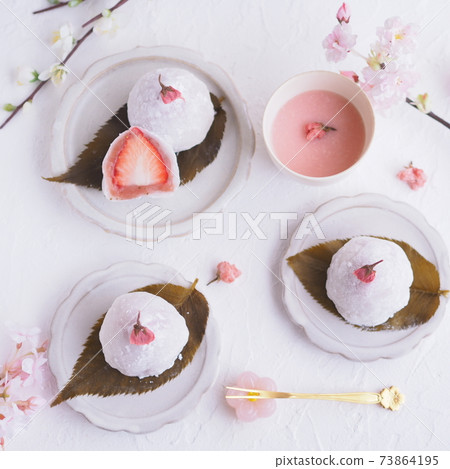 Japanese sweets Sakura bean paste strawberry daifuku Japanese sweets Sakura bean paste strawberry daifuku 73864195