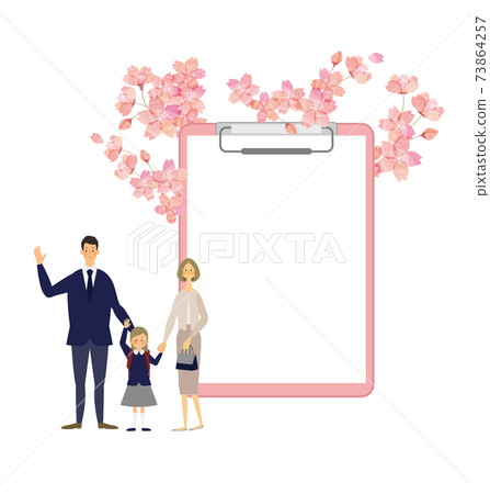 Vector illustration of a binder with family and cherry blossoms 73864257