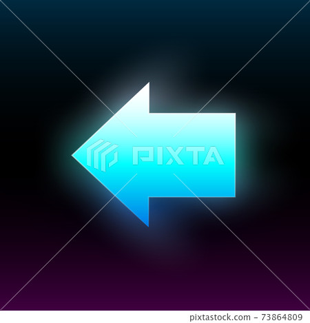Blue glowing left arrow. Modern glowing direction pointer with vibrant gradient. Design element for poster, banner, flyer, card, etc. Dark background. Vector 73864809