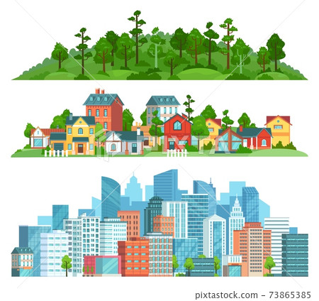 Nature, suburban landscape and cityscape isolated illustration set 73865385