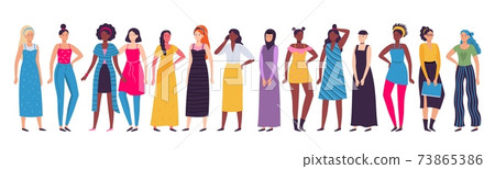 Multiethnic group of women. Vector diverse standing female Multiethnic group of women. Vector diverse standing female 73865386