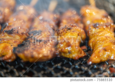 Yakitori peach charcoal grilled on a shichirin Yakitori peach charcoal grilled on a shichirin 73865510