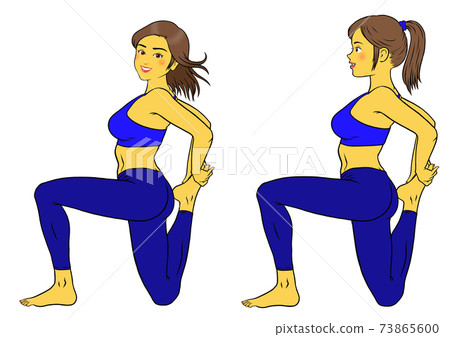 Two sets of fitness instructor women stretching 73865600