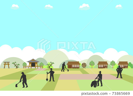 People cultivating fields Rural background 73865669