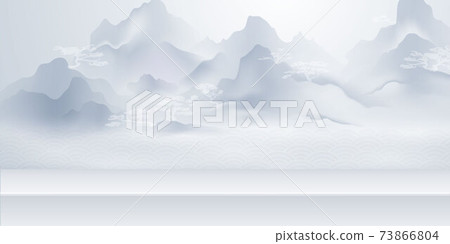 Chinese ink and water landscape painting Happy chinese new year banner card 73866804