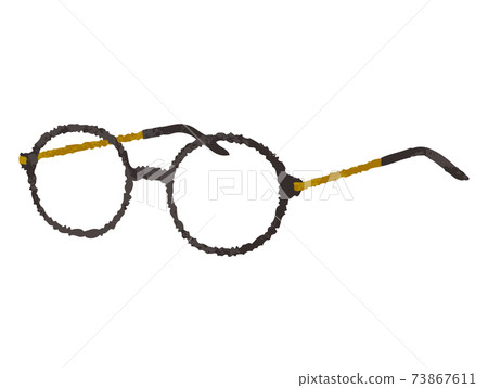 Watercolor style, open and fashionable round black glasses 73867611