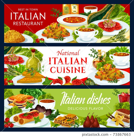Italian restaurant cuisine vector banners set Italian restaurant cuisine vector banners set 73867663