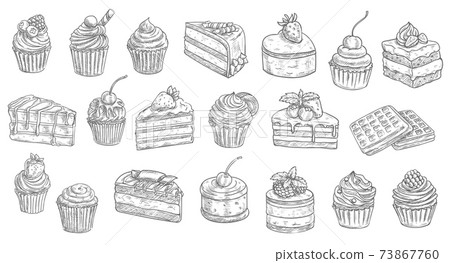 Cakes, cheesecakes sketch pastry dessert sweets 73867760