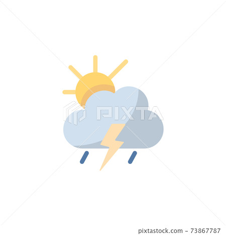 Storm, cloud and sun. Flat icon. Isolated weather vector illustration Storm, cloud and sun. Flat icon. Isolated weather vector illustration 73867787