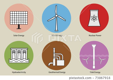 Set of Renewable energy icons flat design. Set of Renewable energy icons flat design. 73867918