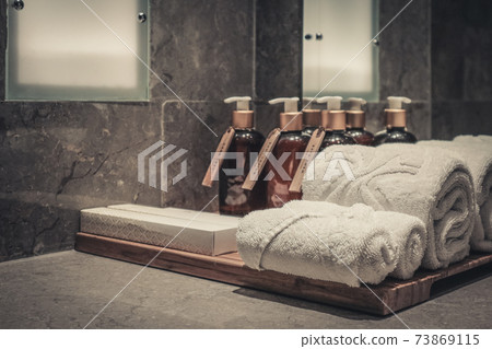 Stack of towels in the bathroom Stack of towels in the bathroom 73869115
