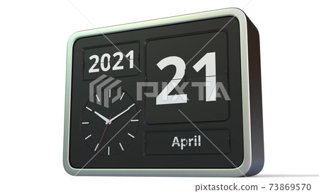 April 21 date on the retro flip clock calendar, 3d rendering 73869570
