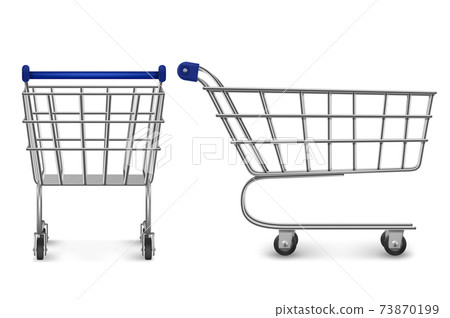 Shopping trolley top and side view, empty cart Shopping trolley top and side view, empty cart 73870199