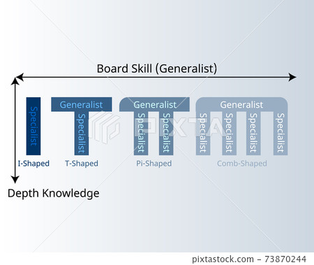 T shaped, Pi shaped and comb shaped model to see the range of generalist and specialist vector T shaped, Pi shaped and comb shaped model to see the range of generalist and specialist vector 73870244