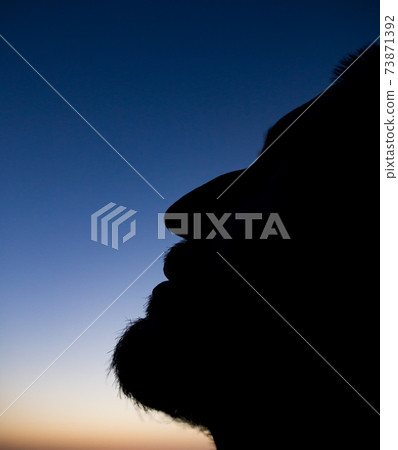 Silhouette of a man at sunset Silhouette of a man at sunset 73871392