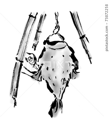 Japanese-style hand-drawn illustration of anglerfish hanging 73872258