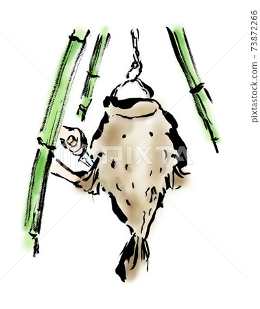 Japanese-style hand-drawn illustration of anglerfish hanging Japanese-style hand-drawn illustration of anglerfish hanging 73872266
