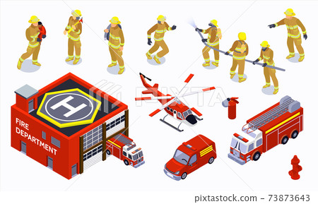 Firefighter Isometric Color Set Firefighter Isometric Color Set 73873643