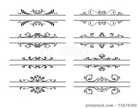 Set of ornamental filigree flourishes and thin dividers on white background Set of ornamental filigree flourishes and thin dividers on white background 73874300