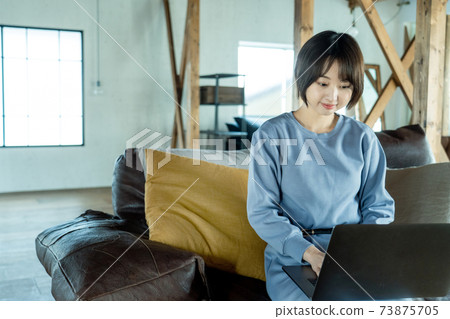 一個女人使用電腦 一個女人使用電腦 73875705