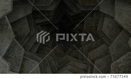 Dark concrete tunnel leading in darkness, 3d render illustration, depression concept. Dark concrete tunnel leading in darkness, 3d render illustration, depression concept. 73877349