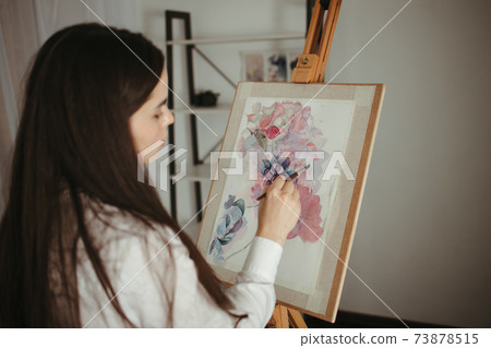 Watercolor painting. Artist at work Watercolor painting. Artist at work 73878515