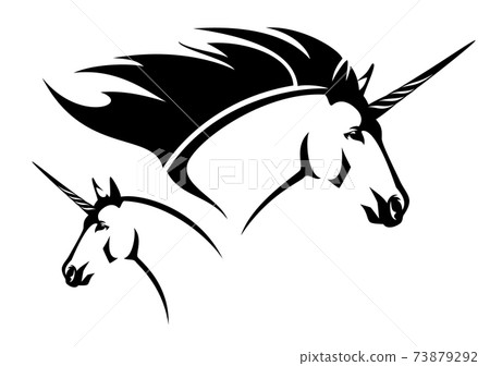 unicorn horse head profile black and white vector outline unicorn horse head profile black and white vector outline 73879292