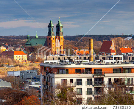 Poznan. Aerial view of the city at sunrise. 73880120