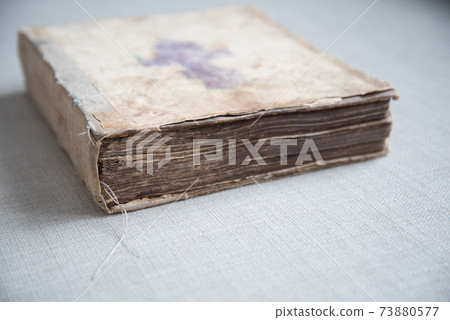 A very old close-up book. Details of the 18th century Bible. 73880577