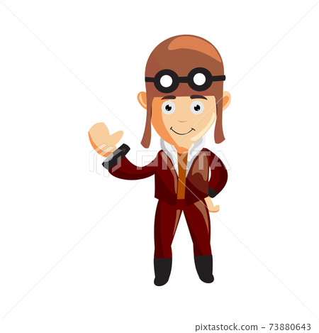 pilot Hand Welcome character illustration use helmet headphones and glasses 73880643