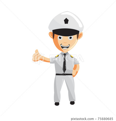 Airplane Pilot Thumb up Cartoon Character Aircraft Captain in Uniform 73880685