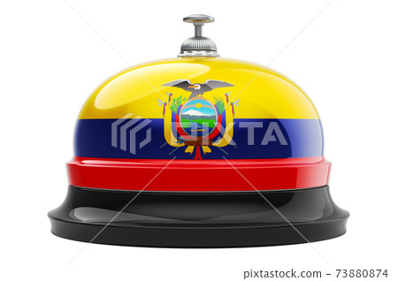 Reception bell with Ecuadorian flag, 3D rendering Reception bell with Ecuadorian flag, 3D rendering 73880874