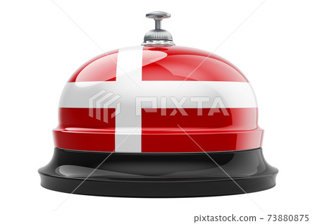 Reception bell with Danish flag, 3D rendering Reception bell with Danish flag, 3D rendering 73880875