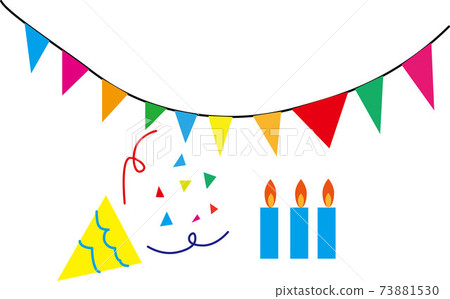 Cute color set illustrations of garland, crackers and candles used for parties 73881530
