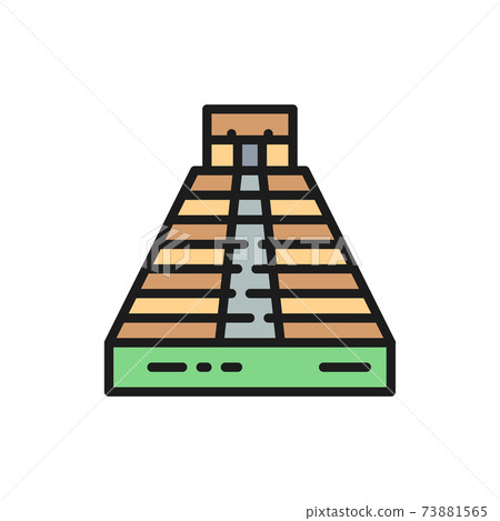 Chichen Itza, Pyramid of Kukulkan, Tulum, Teotihuacan flat color line icon. Chichen Itza, Pyramid of Kukulkan, Tulum, Teotihuacan flat color line icon. 73881565