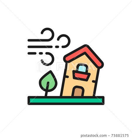 Power wind, windstorm, catastrophe, natural disaster flat color line icon. 73881575