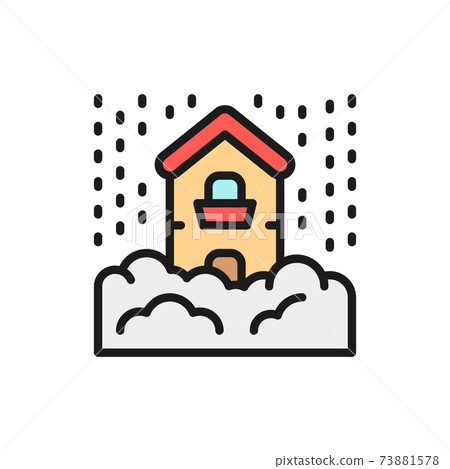 Snowfall, snow, natural disaster, catastrophe flat color line icon. Snowfall, snow, natural disaster, catastrophe flat color line icon. 73881578
