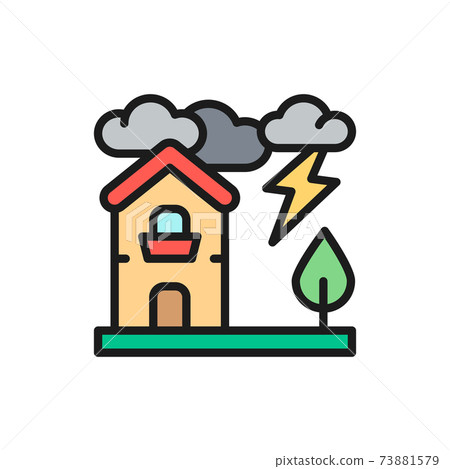 Thunderstorm, lightning, natural disaster, catastrophe flat color line icon. 73881579