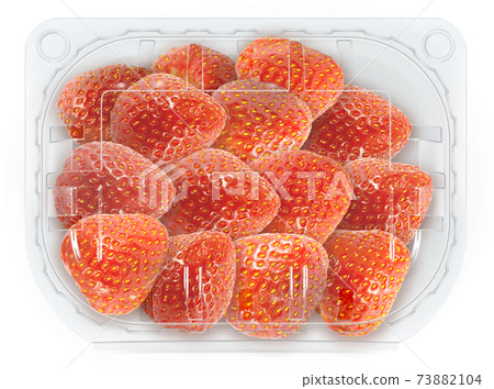 Strawberry package isolated on a white background with a clipping path. View from top.Supermarket 73882104
