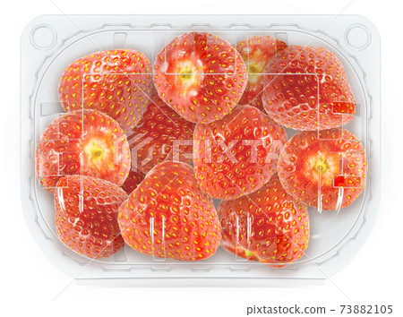 Strawberry package isolated on a white background with a clipping path. View from top.Supermarket 73882105